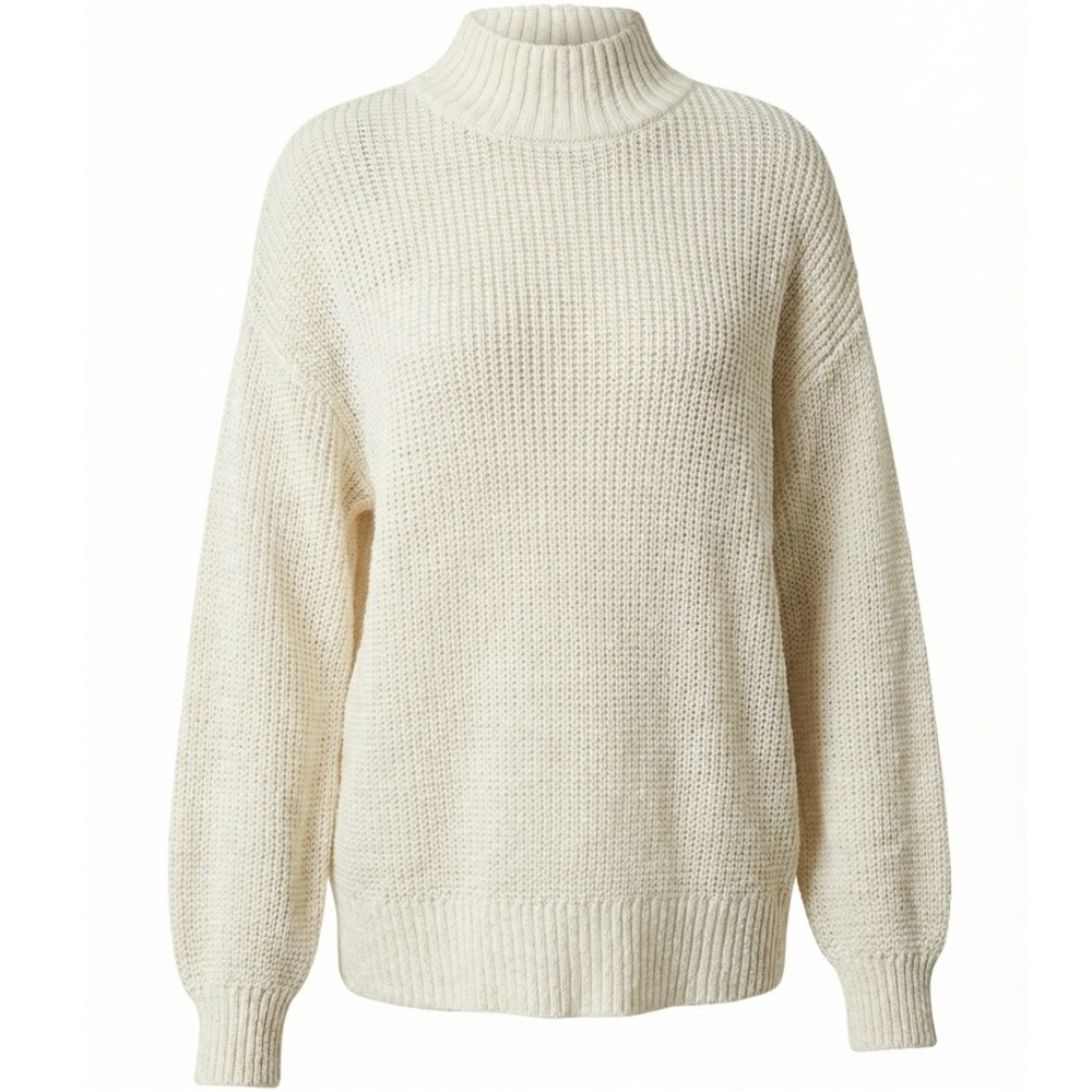 Aerie Women Cream Medium Oversized Mock Neck Chunky Knit Sweater NWT Cotton